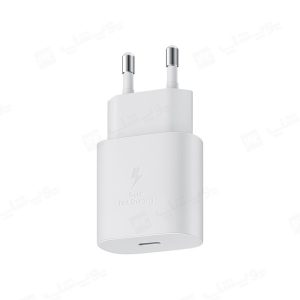 شارژر دیواری 25W اورجینال سامسونگ مدل EP-TA800 با کابل تایپ C به تایپ C دارای پلاگین ورودی دوپین استاندارد اروپا می باشد.
