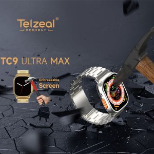 ساعت هوشمند تلزیل مدل TC9 ULTRA MAX با نمایشگر و بدنه مقاوم در برابر ضربه است.