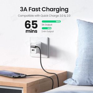 کابل شارژ 90 درجه USB به تایپ C یوگرین مدل US284 به طول 1 متر مناسب برای انواع گوشی ها می باشد.