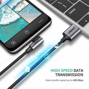 کابل شارژ 90 درجه USB به تایپ C یوگرین مدل US284 به طول 1 متر با سرعت بالا در انتقال داده می باشد.