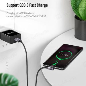 کابل شارژ 90 درجه USB به تایپ C یوگرین مدل US284 به طول 1 متر سازگار با پروتکل های مختلف شارژ سریع می باشد.