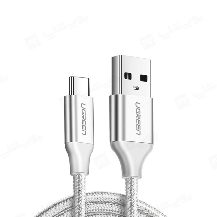 کابل شارژ USB به تایپ C یوگرین مدل US288 به طول 1.5 متر در رنگ بندی سفید می باشد.