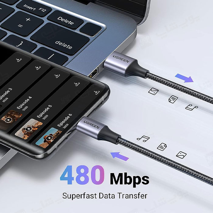 کابل شارژ USB به تایپ C یوگرین مدل US288 به طول 1.5 متر با سرعت انتقال بالا می باشد.