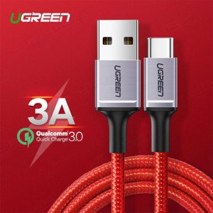 کابل شارژ USB به تایپ C یوگرین مدل US292 به طول 1 متر با شدت جریان عبوری 3 آمپر می باشد.
