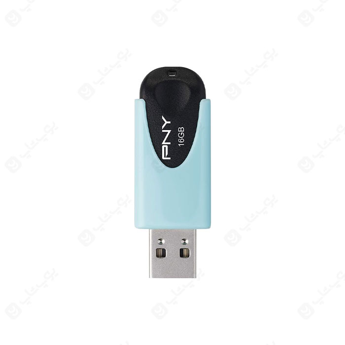 فلش مموری PNY مدل FD16GATT4PAS1KA-EF USB2.0 ATTACHE4 با ظرفیت 16 گیگابایت در رنگ بندی فیروزه ای است.