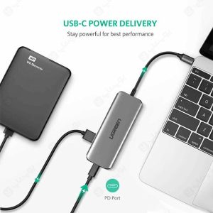 هاب 5 پورت Type-C به USB3.0 و Type-C یوگرین مدل CM164 مناسب برای شارژ با توان 65 وات است.