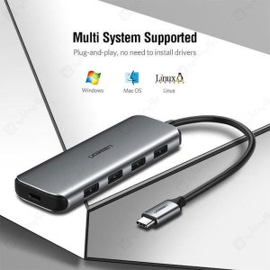 هاب 5 پورت Type-C به USB3.0 و Type-C یوگرین مدل CM164 دارای سازگاری گسترده با انواع سیستم عامل ها می باشد.
