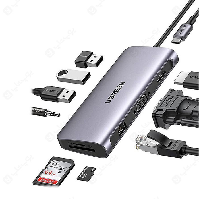 هاب 10 پورت Type-C به USB3.0 ،LAN ،VGA ،HDMI ،AUX ،SD ،TF و PD یوگرین مدل CM179 دارای قابلیت اتصال آسان است.