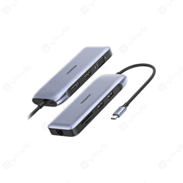 هاب 9 پورت Type-C به USB3.0 ،LAN ،VGA ،HDMI ،SD ،TF و PD یوگرین مدل CM-274 در رنگ بندی خاکستری است.