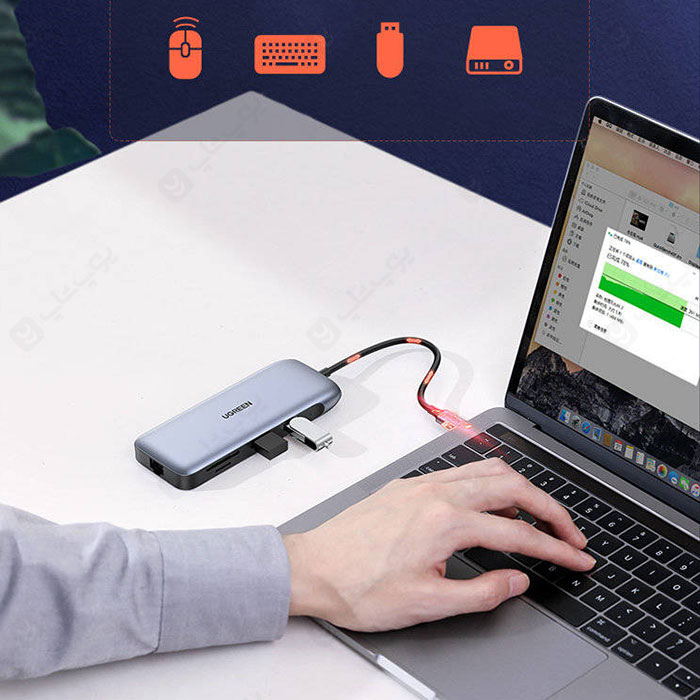 هاب 9 پورت Type-C به USB3.0 ،LAN ،VGA ،HDMI ،SD ،TF و PD یوگرین مدل CM-274 با سازگاری گسترده است.