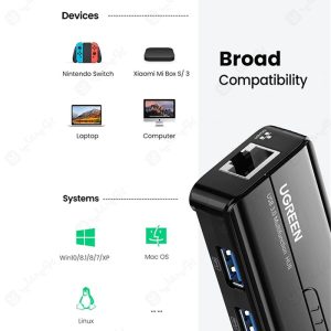 هاب 3 پورت USB 3.0 با پورت LAN یوگرین مدل 20265 یک هاب کاربردی برای گیمرها