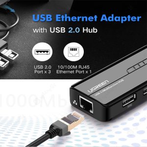 هاب 3 پورت USB 3.0 با پورت LAN یوگرین مدل 20265 با قابلیت استفاده برای پخش رسانه