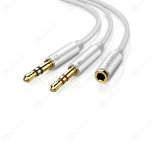تبدیل 2 به 1 صدا هدست 3.5 میلی متر ماده یوگرین AV140 در رنگ بندی سفید قابلیت استفاده همزمان از میکروفن و هدست را فراهم می‌کند