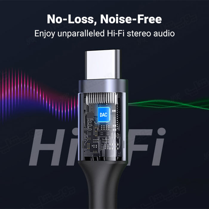 مبدل تایپ C به جک 3.5 میلی متری یوگرین مدل AV142 دارای امکان صدای Hifi است.