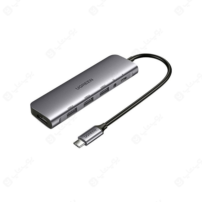 هاب 6 پورت Type C به USB3.0 ،AUX ،HDMI و PD یوگرین مدل CM136 در رنگ بندی خاکستری و 6 پورت می باشد.