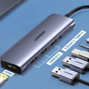 هاب 6 پورت Type C به USB3.0 ،AUX ،HDMI و PD یوگرین مدل CM136 دارای پورت AUX برای اتصال هندزفری و هدست است.