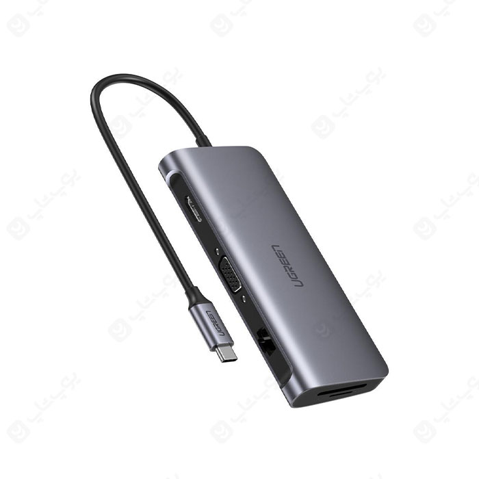 هاب 9 پورت Type-C به USB3.0 ،LAN ،VGA ،HDMI ،SD ،TF و PD یوگرین مدل CM-179 در رنگ بندی خاکستری است.