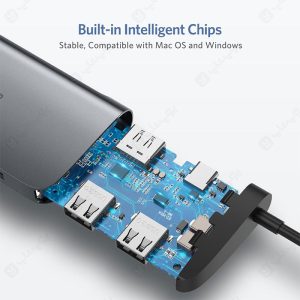 هاب 9 پورت Type-C به USB3.0 ،LAN ،VGA ،HDMI ،SD ،TF و PD یوگرین مدل CM-179 دارای تراشه هوشمند برای مدیریت عملکرد می باشد.