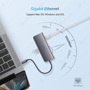 هاب 9 پورت Type-C به USB3.0 ،LAN ،VGA ،HDMI ،SD ،TF و PD یوگرین مدل CM-179 دارای سرعت انتقال بالا از طریق پورت LAN می باشد.