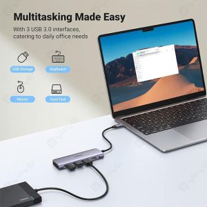 هاب 6 پورت Type C به USB 3.0 با یک پورت HDMI و درگاه کارت حافظه یوگرین 70410 CM195 مناسب برای استفاده طولانی‌مدت