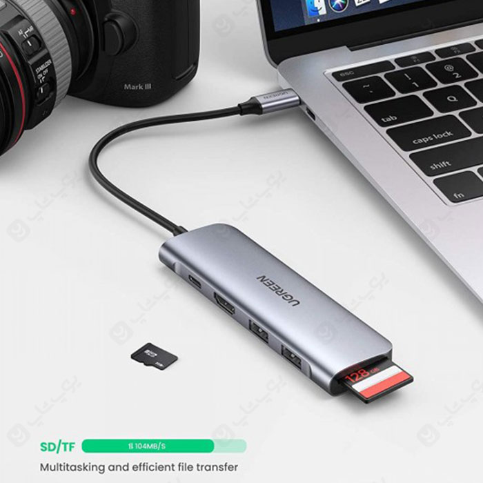 هاب 6 پورت Type C به USB 3.0 با یک پورت HDMI و درگاه کارت حافظه یوگرین 70411 CM195 مناسب برای استفاده‌های متعدد