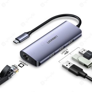 هاب 5 پورت Type-C به USB3.0 ،LAN و Type-C یوگرین مدل CM-252 دارای 5 پورت می باشد.