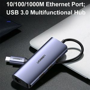 هاب 5 پورت Type-C به USB3.0 ،LAN و Type-C یوگرین مدل CM-252 دارای پورت LAN با سرعت بالا است.
