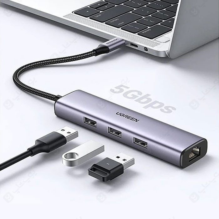 هاب 5 پورت Type C به 3*USB 3.0 و LAN با قابلیت PD یوگرین CM475 با قابلیت شارژ سریع