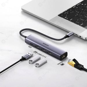 هاب 4 پورت Type C به USB 3.0 با پورت LAN یوگرین CM475 با سازگاری بالا