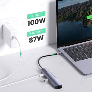 هاب 5 پورت Type-C به USB3.0 ،LAN ،HDMI و PD یوگرین مدل CM418 دارای پورت تایپ C برای شارژ سریع تا نوان 100 وات