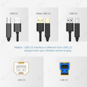 کابل تبدیل پرینتر USB 3.0 A به USB 3.0 B یوگرین مدل 10372 به طول 2 متر از نوع 3.0 و با مرغوبیت بالا است.
