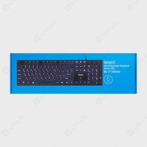 کیبورد سیمی بیاند مدل BK-7110 در بسته بندی مناسب قرار دارد.