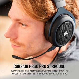 هدست گیمینگ سیمی کورسیر مدل HS60 Pro دارای میکروفون با قابلیت کاهش نویز است.