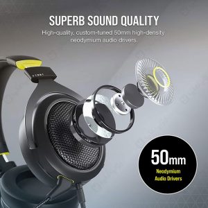 هدست گیمینگ سیمی کورسیر مدل HS70 Bluetooth با درایور 50 میلی متری است.