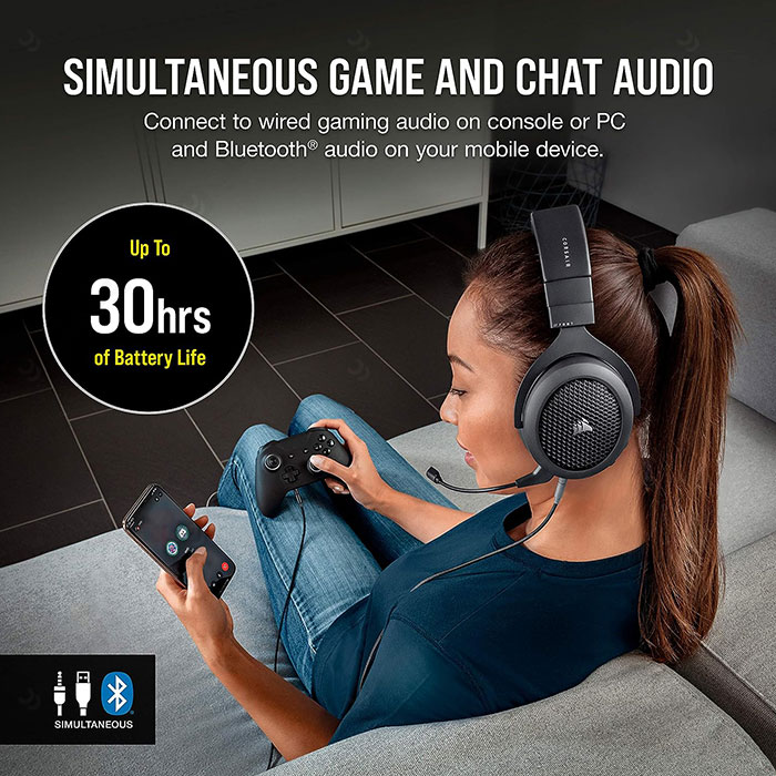 هدست گیمینگ سیمی کورسیر مدل HS70 Bluetooth دارای باتری با کارایی تا حدود 30 ساعت می باشد.
