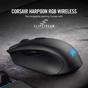 موس بی سیم گیمینگ کورسیر مدل Harpoon RGB دارای نورپردازی RGB است.