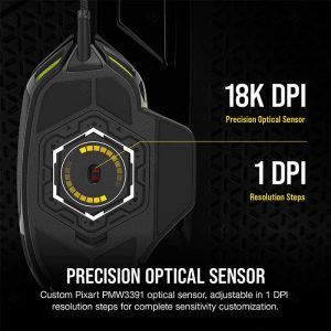 موس سیمی گیمینگ کورسیر مدل NIGHTSWORD RGB امکان تنظیم دکمه‌ها را دارد.
