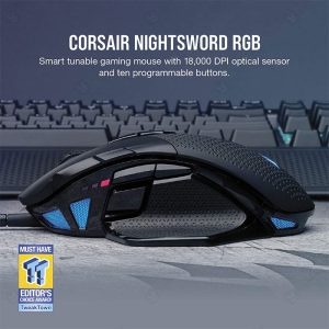 موس سیمی گیمینگ کورسیر مدل NIGHTSWORD RGB دارای سنسور دقیق است.