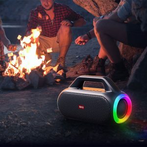 اسپیکر بلوتوثی قابل حمل میفا مدل WildBox با نورپردازی RGB می باشد.