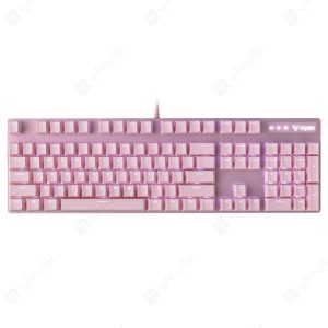کیبورد سیمی گیمینگ مکانیکال رپو مدل V500 Pro در رنگ بندی صورتی است.