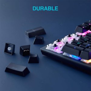 کیبورد سیمی گیمینگ RGB مکانیکال رپو مدل V500SE دارای سوئیچ آبی رنگ است.