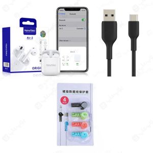 پک ایرپاد سری 2 هاینوتکو + کابل تایپ سی + کابل AUX + محافظ کابل 4 تایی یوپ شاپ FR8
