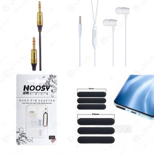 پک هندزفری سیمی+کابل AUX+محافظ اسپیکر 2 تایی+خشاب سیمکارت یوپ شاپ FR9