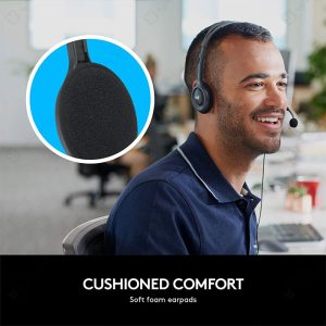 هدست سیمی لاجیتک مدل H111 با مموری فوم های نرم و طراحی ارگونومیک است.