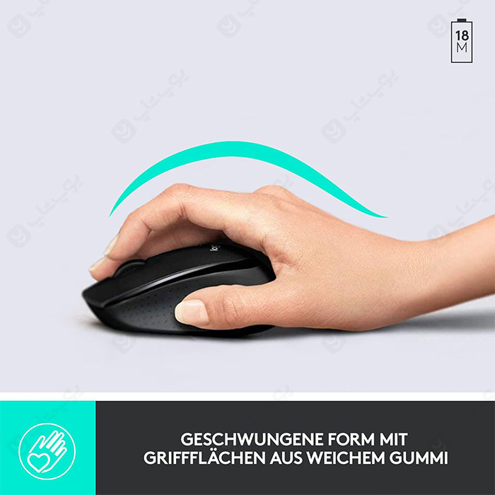 ست موس و کیبورد بی سیم لاجیتک مدل MK345 با موس دارای طراحی ارگونومیک است.