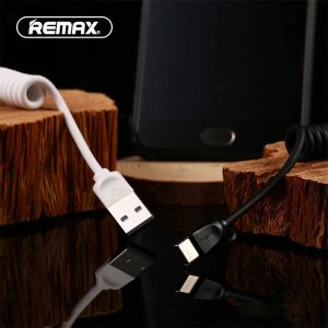 کابل شارژ USB به تایپ C ریمکس مدل RC-117a دارای طراحی مارپیچ است.
