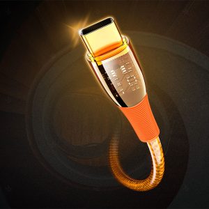 کابل شارژ 100W تایپ C به تایپ C رسی مدل RTC-P19CC به طول 1.5 متر با رویه طلایی برای پایداری بیشتر در اتصال است.
