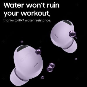 هندزفری بلوتوثی سامسونگ مدل Galaxy Buds 2 Pro مقاوم در برابر پاشیده شدن قطرات آب است.