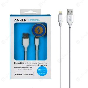 کابل شارژ USB به لایتنینگ انکر مدل A8111 PowerLine به طول 0.9 متر در بسته بندی مناسب قرار دارد.