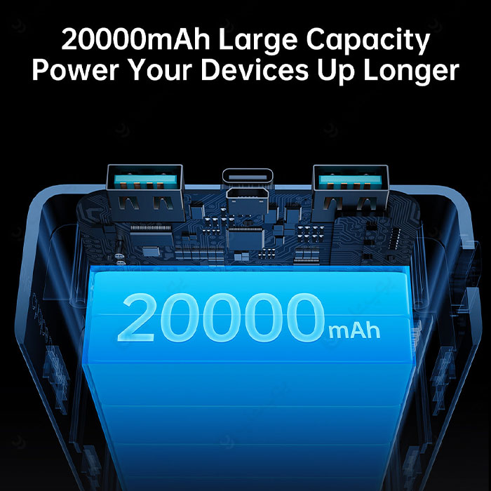 پاوربانک 20000mAh جویروم مدل JR-QP195 با باتری 20000 میلی آمپر ساعت است.